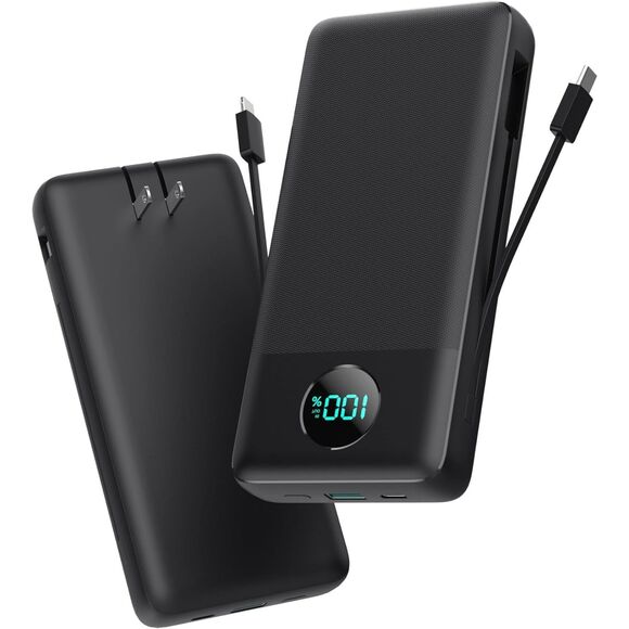 USB C Power Bank w Built-in Cables & AC Wall Plug W 4 Output LCD Display (1204) - Picture 1 of 6